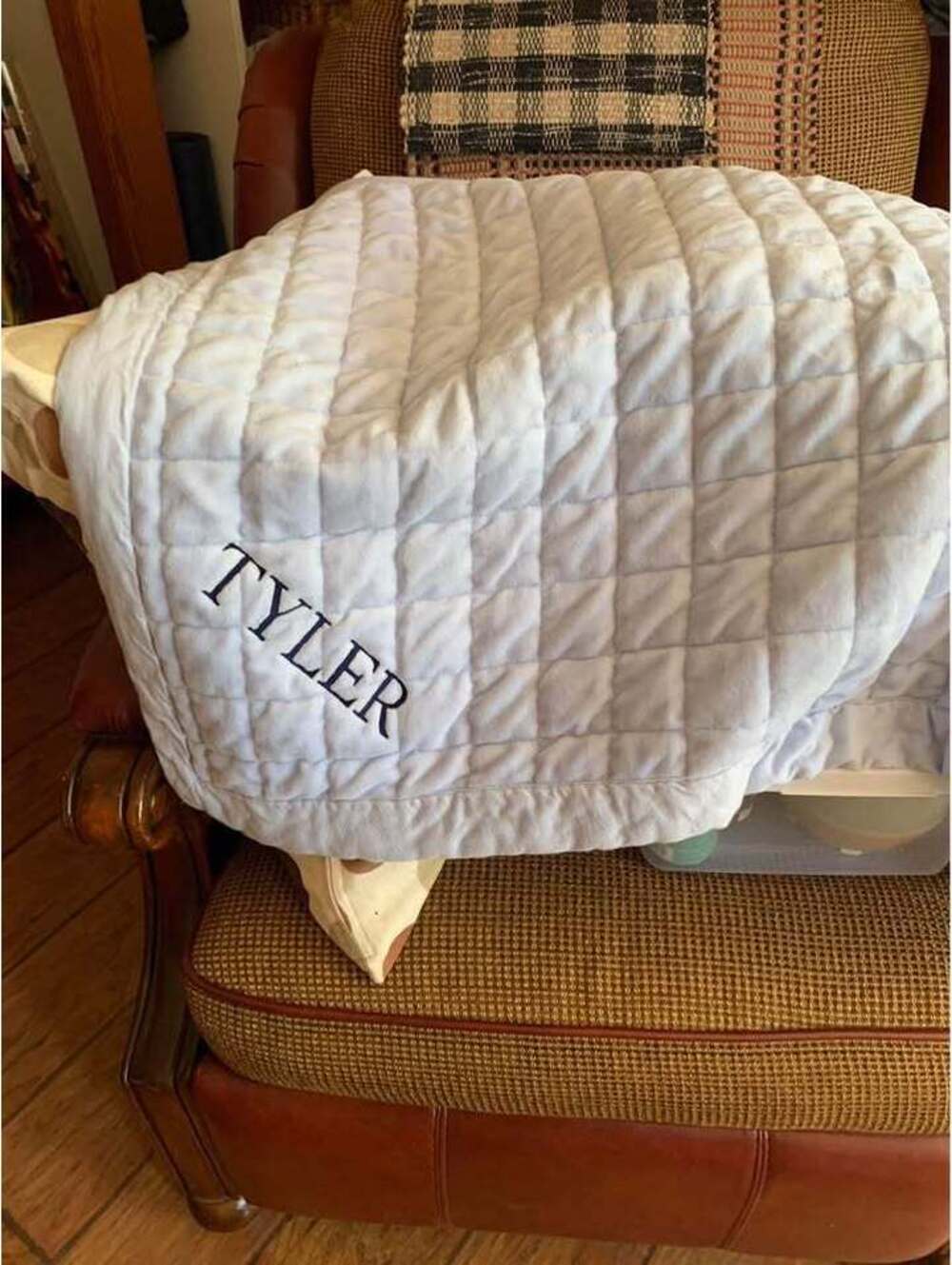 Two Baby Infant Blue Crib Blankets Monogrammed "Tyler" Cotton